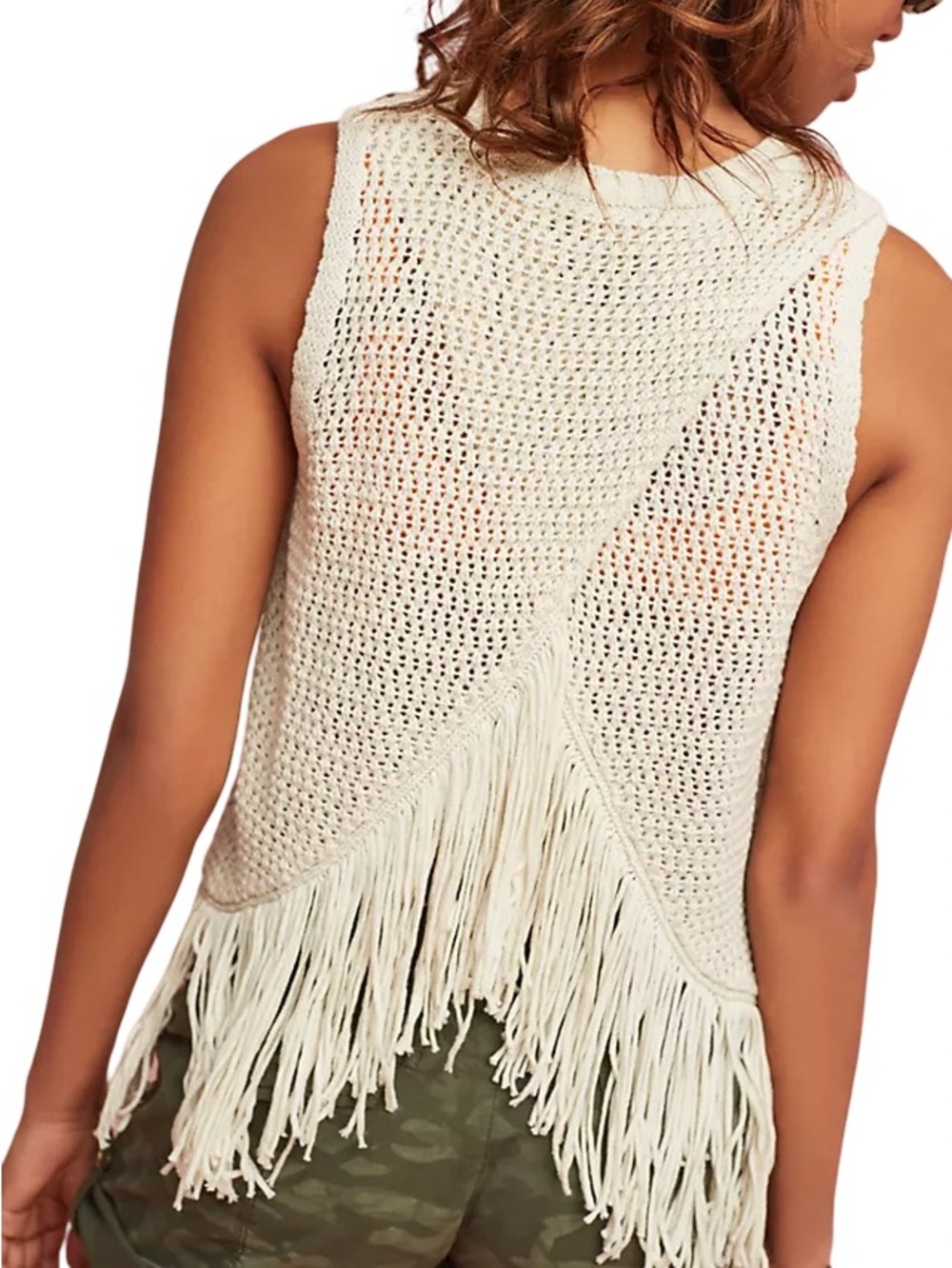 🥥🌴 Anthropologie Michael Stars Crochet Fringed Sleeveless‎ Swearer Tank/Top 🥥